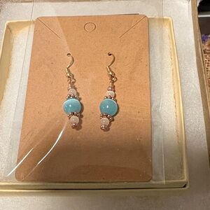 Chic Gold and Blue Beaded Dangle Earrings